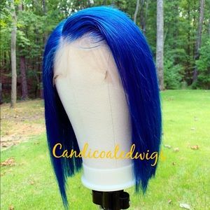 Electric Blue Gumball Blunt Cut Bob.